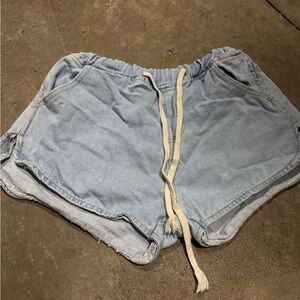 Light Blue Denim Shorts with Drawstring